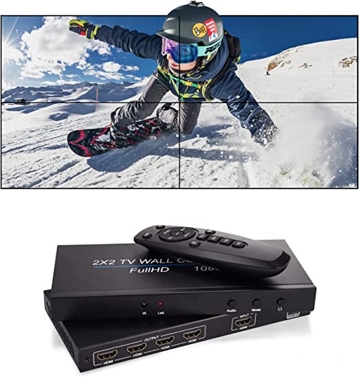 Ciglow Prophecy HDMI 2x2 Video Wall Controlador y procesador Procesador multicanal 1080P Entrada HDMI1.3 4 Salida HDMI (Soporte 2X1 / 3X1 / 4X1 / 1X2 / 1X3 / 1X4 / 2X2)(us)